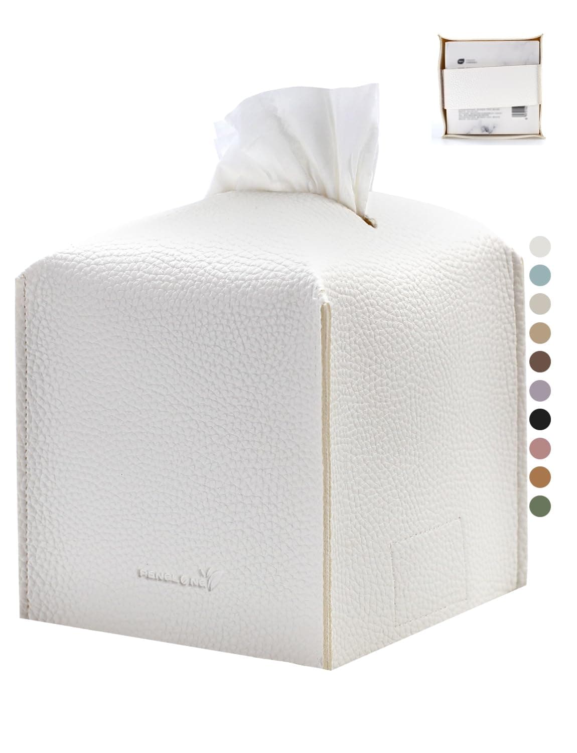 Tissue Box Cover 5X5X5'' PU Leather Tissue Holder Square Tissue Cube Box Organizer for Bathroom Vanity Countertop, Car, Night Stands, Office, Home, Kitchen (1Pack, White)