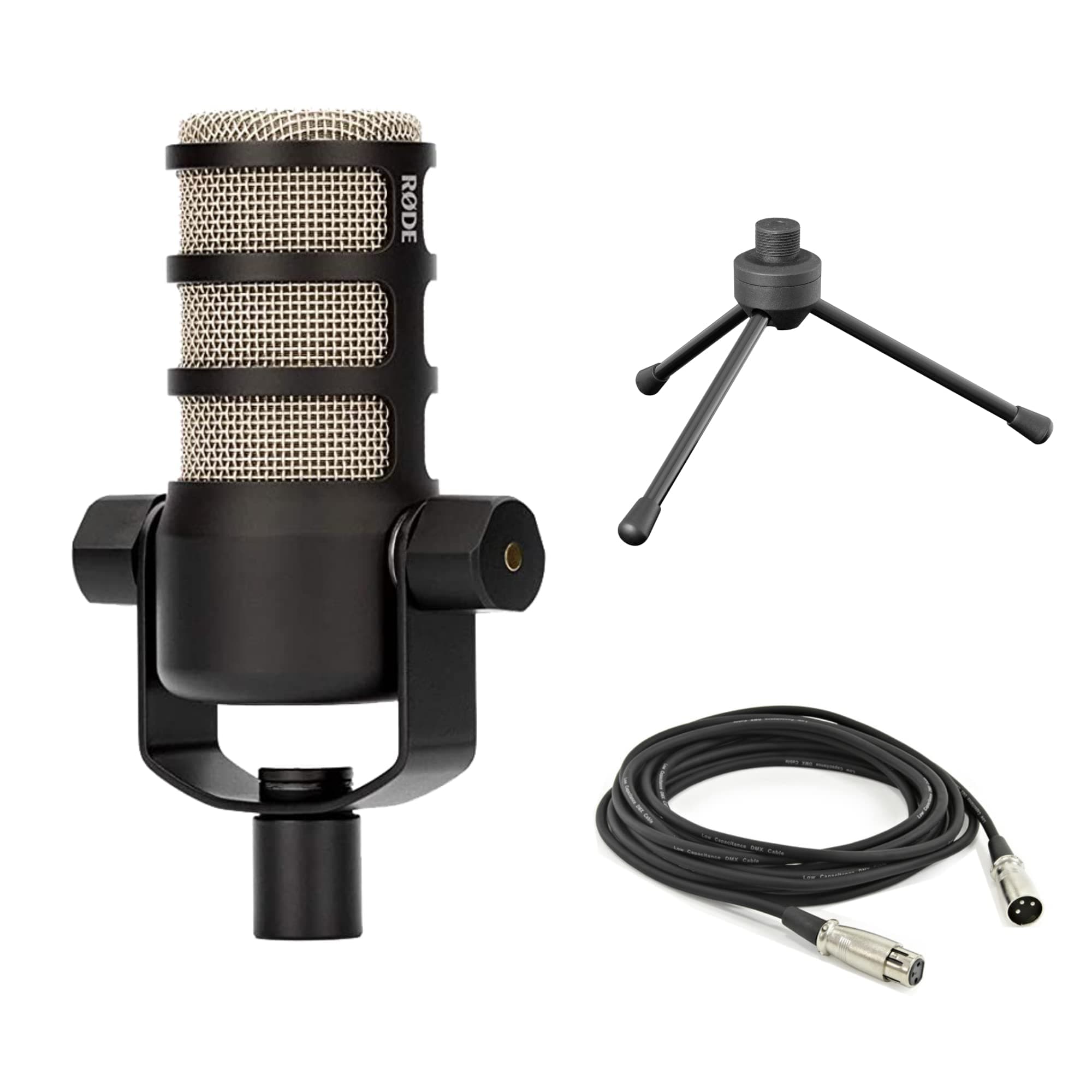 Rode PodMic Dynamic Podcast Microphone with Gator GFW-MIC-0250 Desktop Mic Stand, XLR Cable and StreamEye Polishing Cloth
