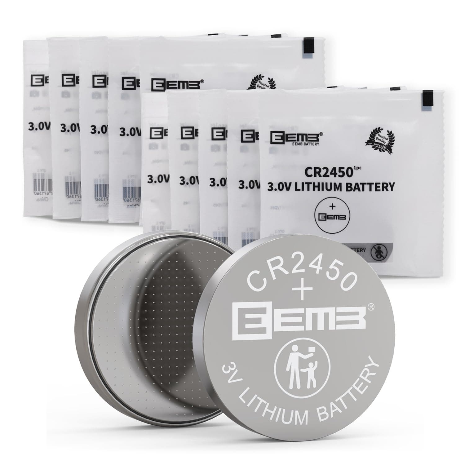 EEMB 10 Pack CR 2450 Battery 3V Lithium Battery 2450 Button Coin Cell DL 2450 ECR 2450 BR 2450 is suitable for clocks, tea lights, return candles, alarm systems, car key boxes, remote controls,