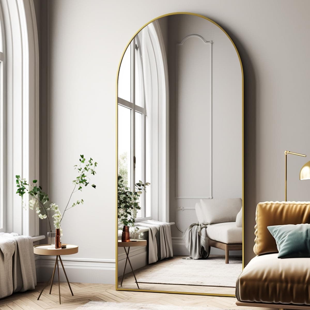 Oversized Full-Body Mirror, 76" x 34" Arched Full-Length Mirror, Gold Metal Frame, Floor Mirror for Bedroom, Living/Dressing Room, Gym - Stand/Wall Mounted/Leaning