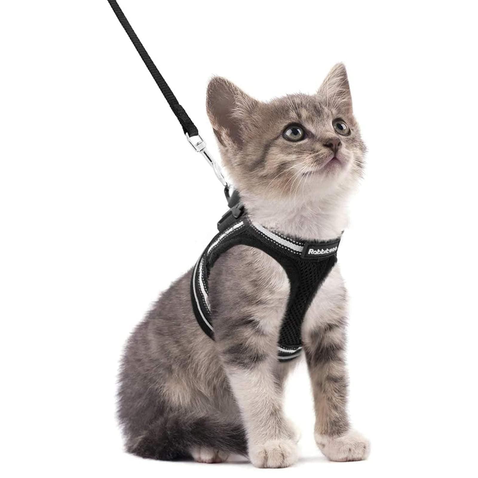 Cat Harness and Leash Set for Walking Escape Proof, Adjustable Soft Kittens Vest with Reflective Strip for Cats, Comfortable Outdoor Vest, Black, S