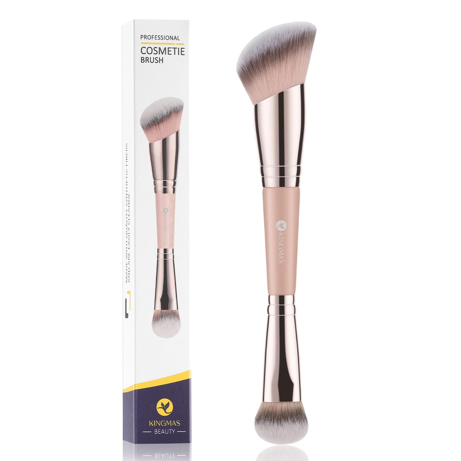 Foundation Brush, Dual-Ended Angled Makeup Brush for Foundation and Contour Blending Liquid Powder, Concealer Cream Cosmetics Blush, Cruelty Free Vegan (Pink)