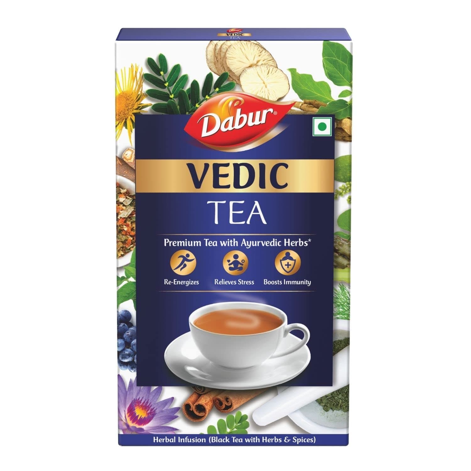 DABUR Vedic Tea - 500 gm (Black Tea), Chai Handpicked From Assam, Nilgiri & Darjeeling, Soulful Aroma & Rich Taste, Premium Tea Loose Leaves | 30+ Ayurvedic Herbs | Re-Energizes & Releases Stress