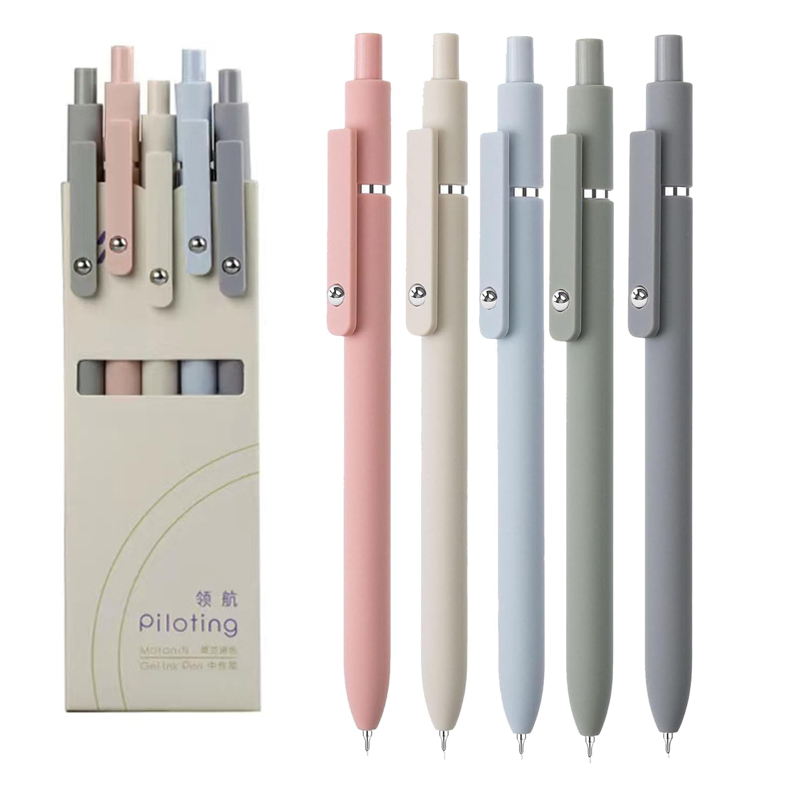 5pcs Gel Pens (0.5mm Tip), Retractable Quick Dry Black Ink Pens Fine Point Premium Cute Rolling Ball Smooth Writing Aesthetic Pens Comfort Grip for School Office Supplies (Morandi)