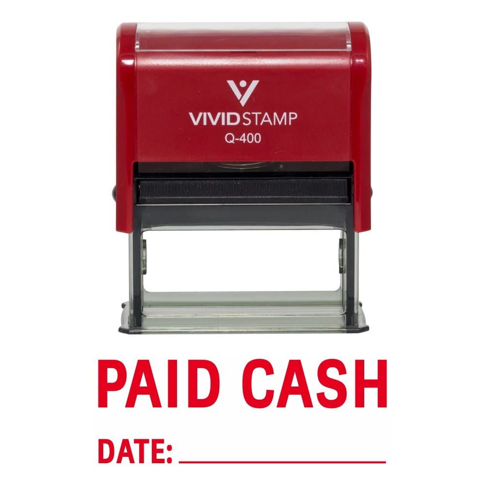 Paid Cash with Date Line Self Inking Rubber Stamp (Red Ink) - X-Large