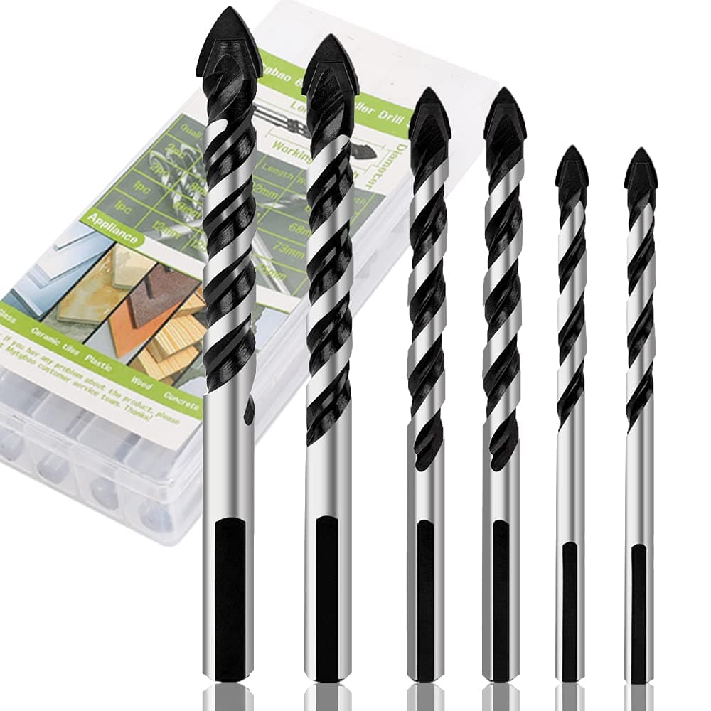 6PCS Ceramic Tile Drill Bits, Mgtgbao Masonry Drill Bits Set for Glass, Brick, Tile, Concrete, Plastic and Wood Tungsten Carbide Tip for Wall Mirror and Ceramic Tile with Size (6mm-12mm).