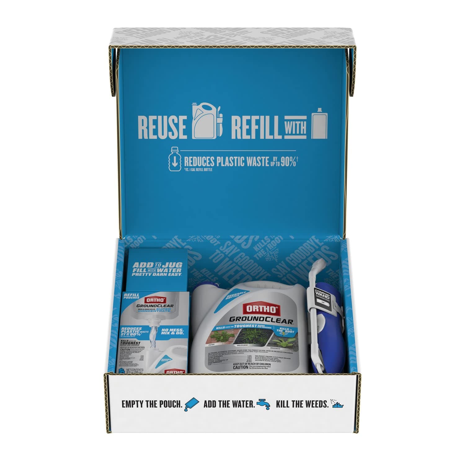 Ortho GroundClear Weed & Grass Killer Super Concentrate 1 with Empty 1/2 gal. Reusable Bottle, Comfort Wand & Two 5 oz. Refill Pouches