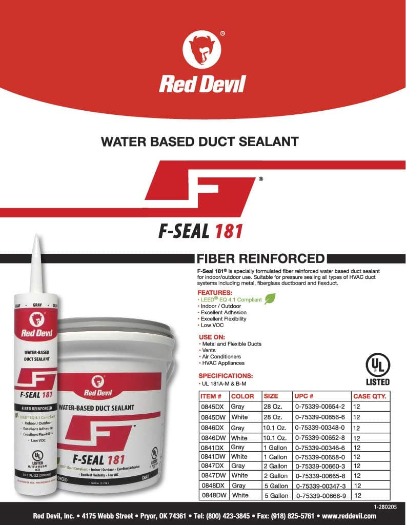 Red Devil 0841DX F Seal 181 Water Based Duct Sealant, 1 gallon, Gray