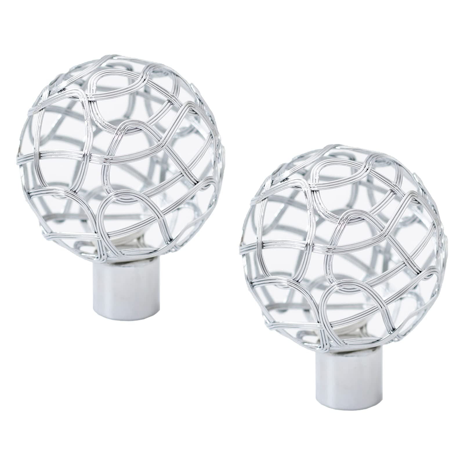 UFURMATE Curtain Finials, 2Pcs Silver Drapery Rail Pole Head Cap Decorative Window Curtain Rail End Metal Curtain Rod Pole Finials Ends, Inner Diameter 19mm (Hollow Design)