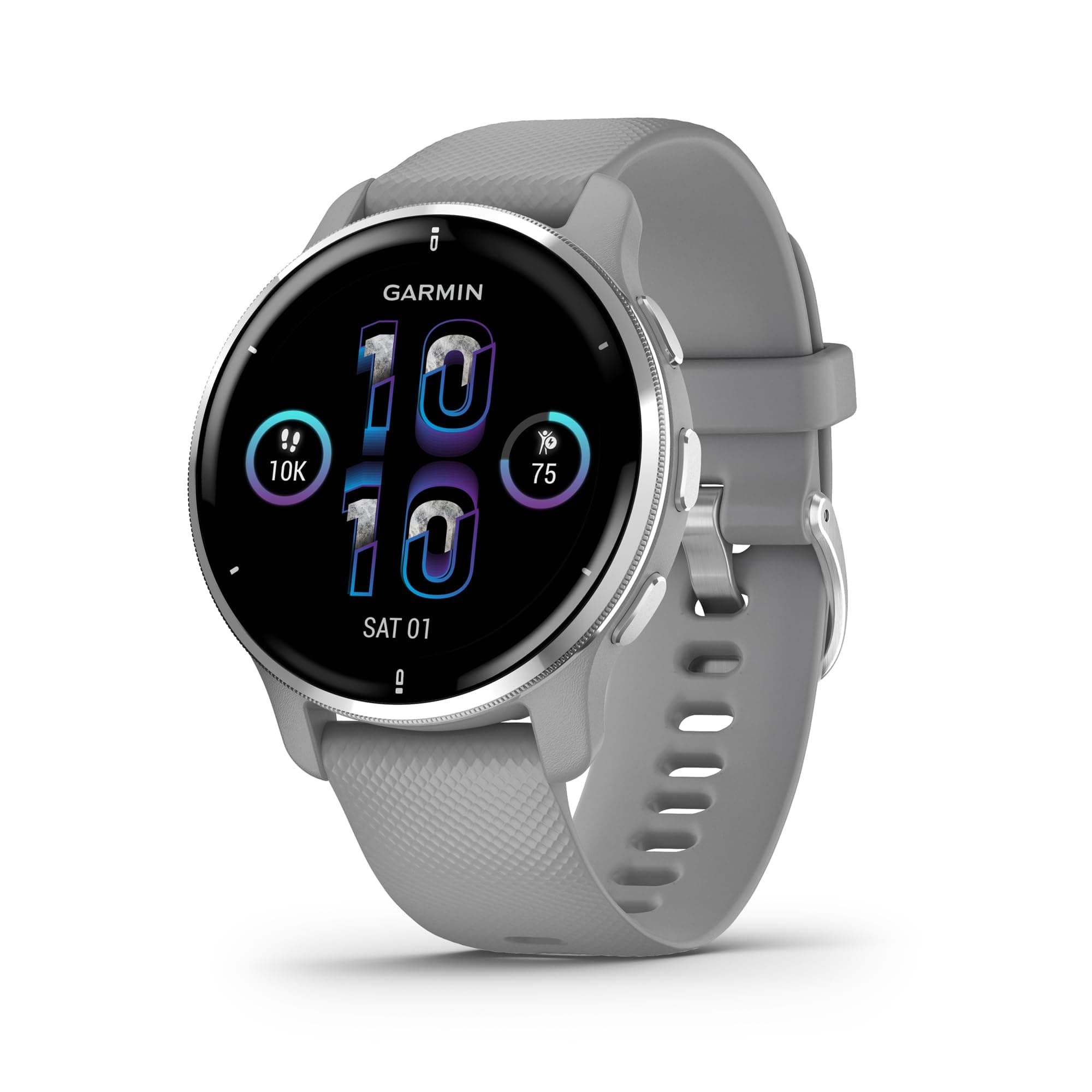 Venu 2 PLUS (45 mm), AMOLED GPS Smartwatch with All-day Advanced Health and Fitness Features, Voice Functionality, Music Storage, Wellness Smartwatch with up to 9 days battery life, Powder Grey