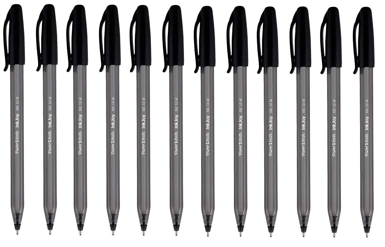 Paper Mate Inkjoy 100 Ballpoint Stick Pen Medium Point Black 12 Pack