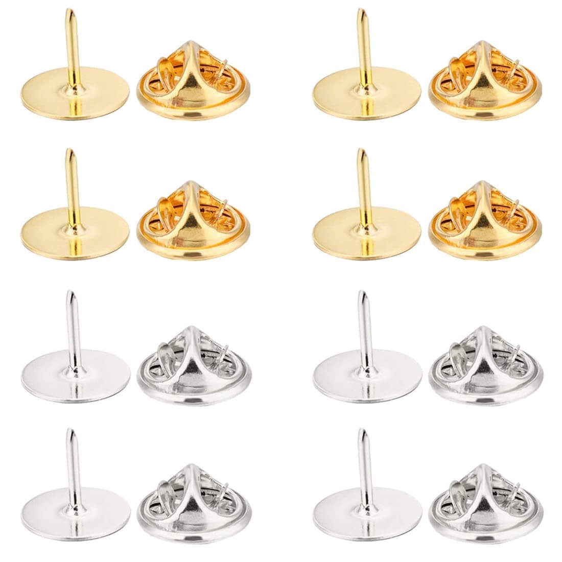 TuNan 80 Pairs Pin Backs with Blank Pins 9mm Long, Pin Backings Butterfly Clutch Tie Tacks Replacement for Label Pin, Jewelry Making DIY Craft - (Silver, Gold)
