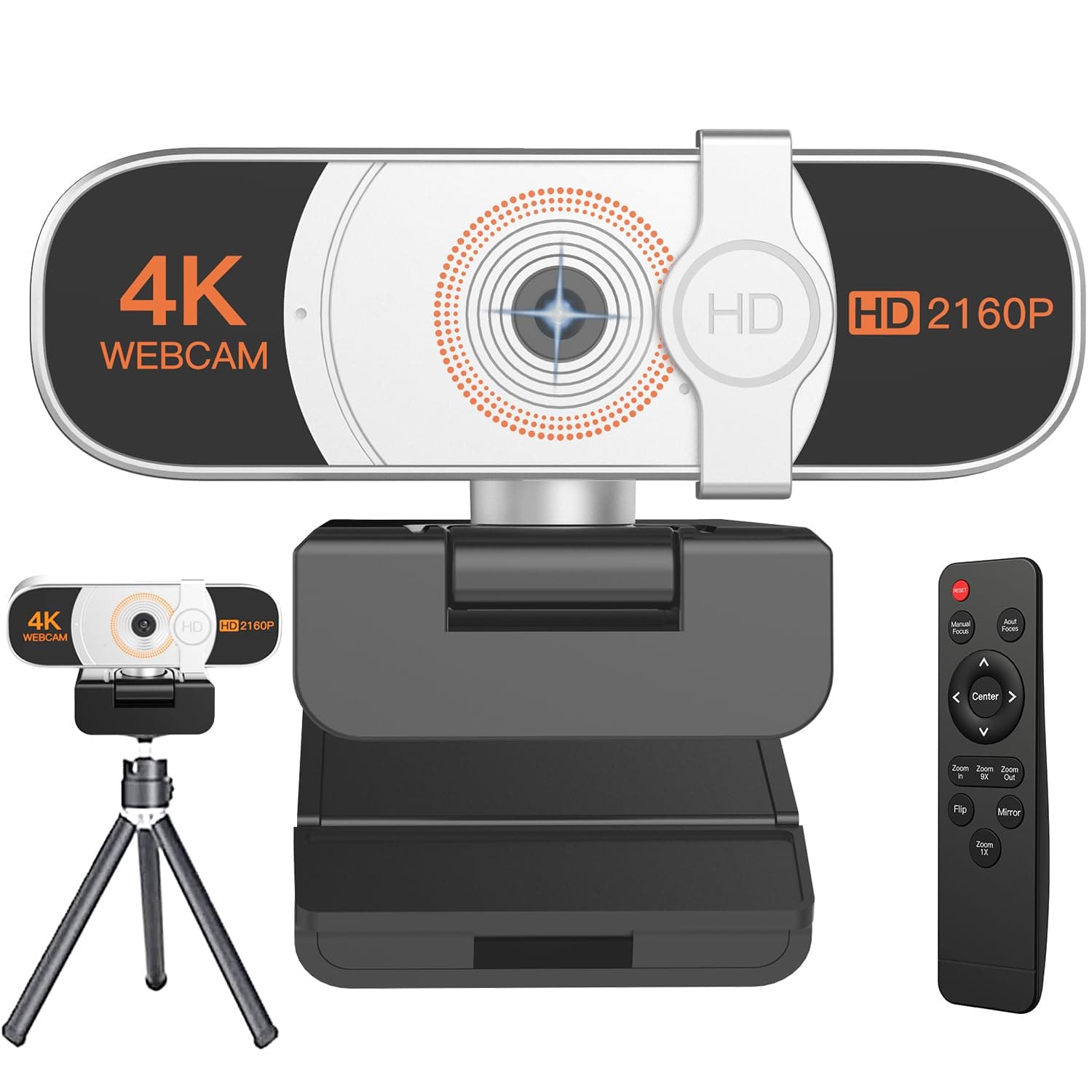 4K Webcam with Auto-Zoom & Remote Control – Ideal for Video Conferencing, Online Teaching, Streaming,Built-in Privacy Cover-Stereo Mics-Plug & Play for PC/Laptop/Mac-Zoom/Skype/Teams Compatible