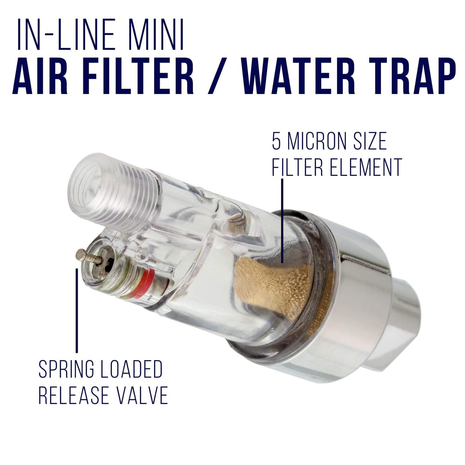 Master Airbrush In-Line Mini Air Filter Water Trap - 1/8" BSP Threads - Airbrush Moisture Trap & Air Compressor Accessory (Connects directly onto airbrushes and hoses with 1/8" threads)