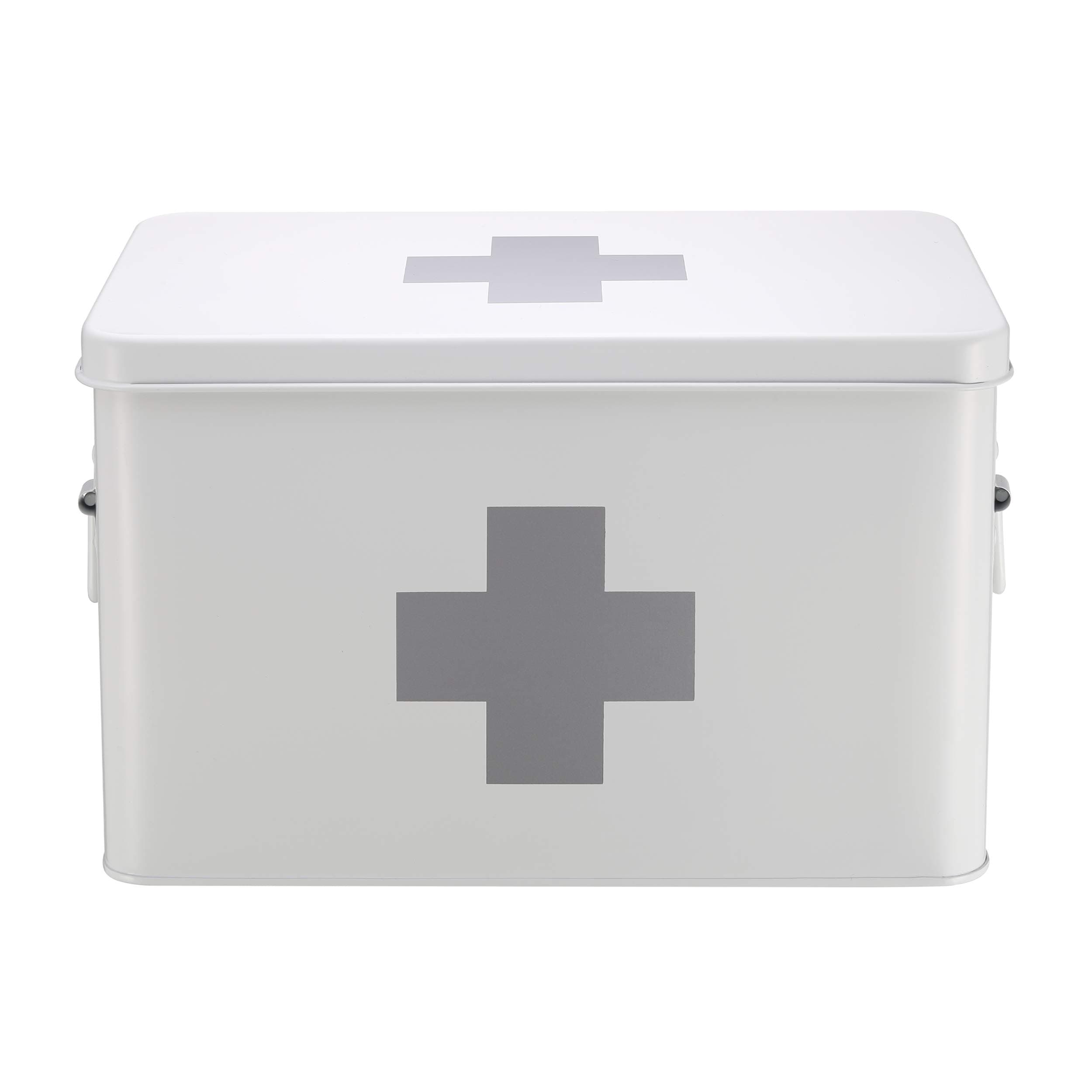 Mari Home White Medicine Box, Medicine Tin with Double Layer and 5 Compartments, Metal Medicine Storage Box, First Aid Kit is Not Included | 32.5 x 20 x 20.5 cm
