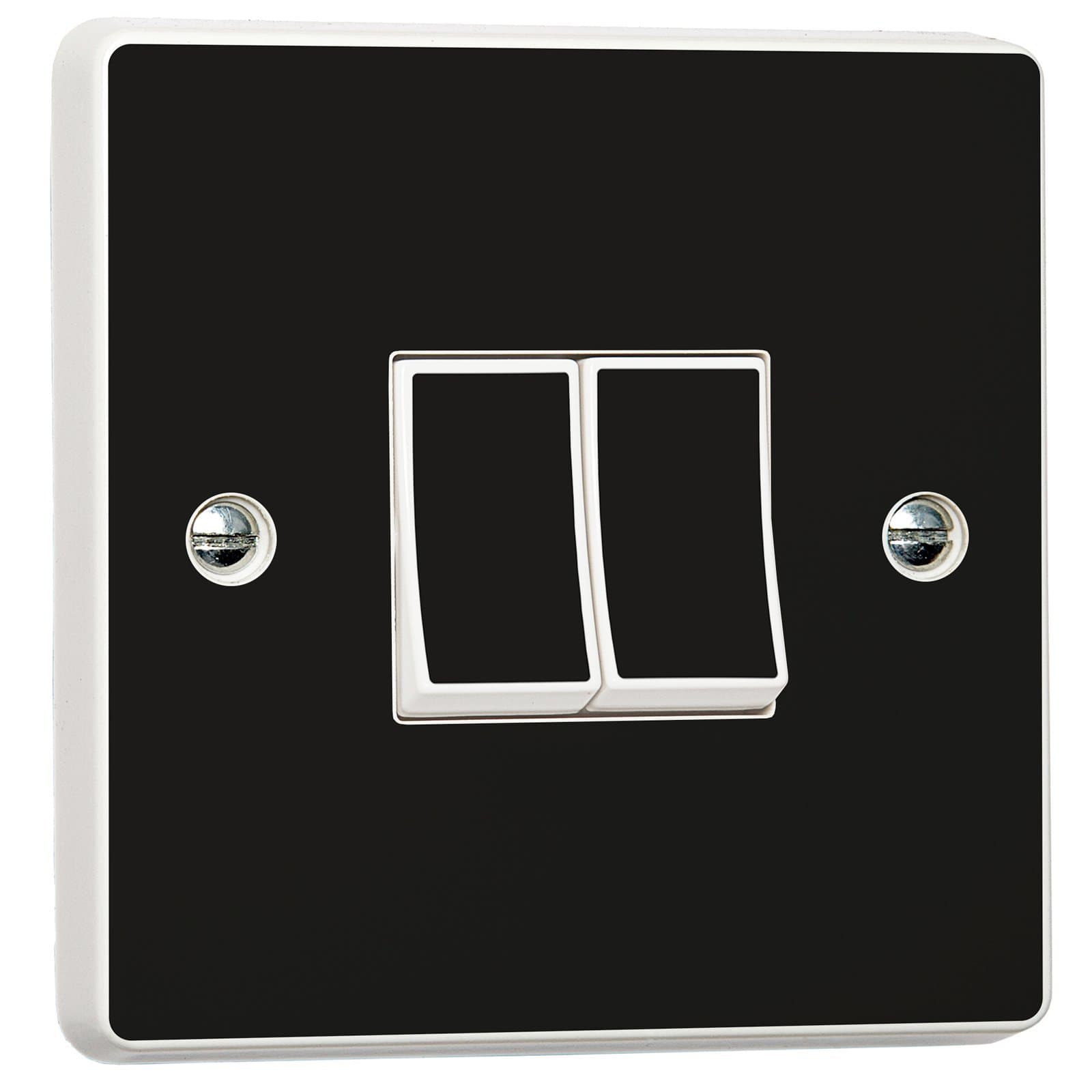 Pack of 2 Plain Gloss Black Home Decorative Accessories for Single/Double Light Switch Cover, Self-Adhesive Vinyl Skin Sticker by stika.co (Double Switch with Holes)