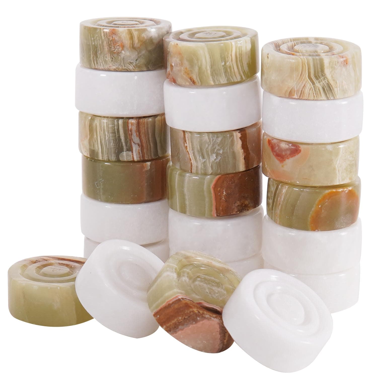 Radicaln Marble Checker Figures 1.25" White and Green Onyx – Handmade Classic Checkers & Draughts Board Game Accessories