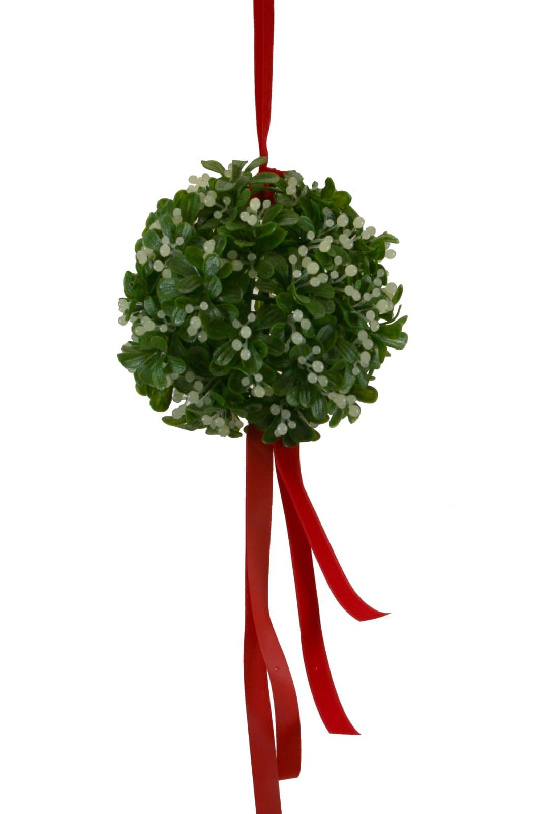 Christmas Mistletoe Ball with Red Ribbon
