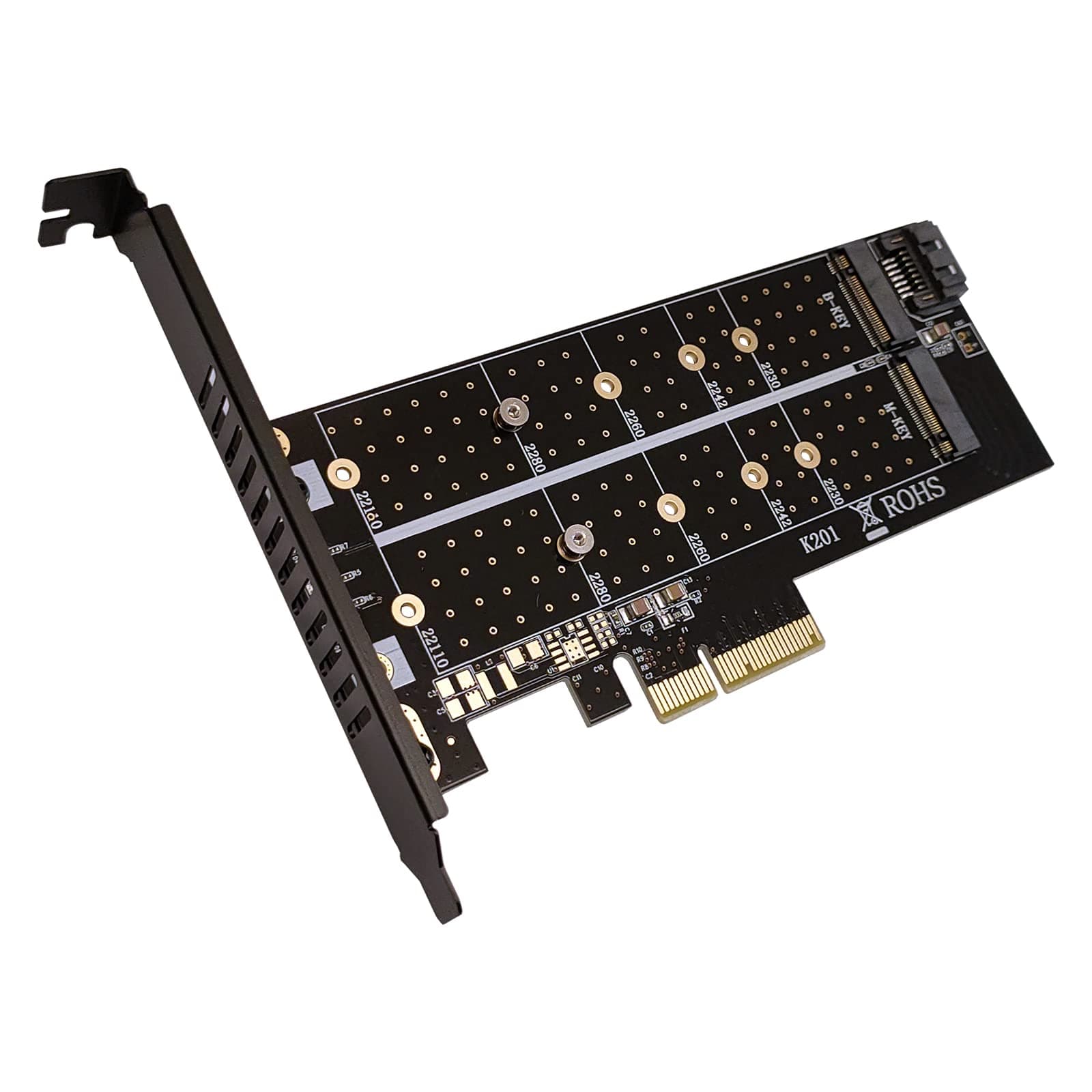 Dual M.2 SSD to PCI-E 4x Adapter Card 2x M.2 PCIe to PCIe 3.0 x4 / SATA III Adapter - Support B-Key M-Key M.2 PCIe NVMe/AHCI SSD 22110, 2280, 2260, 2242, 2230