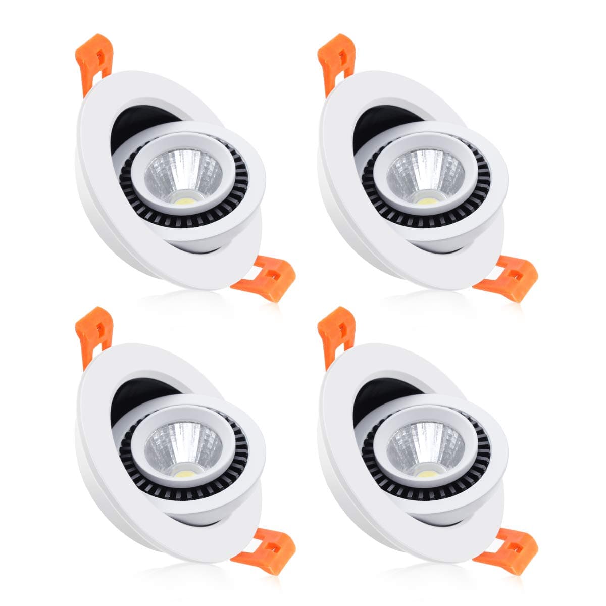 YGS-Tech 3 Inch Eyeball Gimbal LED Recessed Lighting Dimmable Downlight, 5W (40W Halogen Equivalent) Adjustable Spotlight, 5000K Daylight White, CRI80, Ceiling Light with LED Driver (4 Pack)