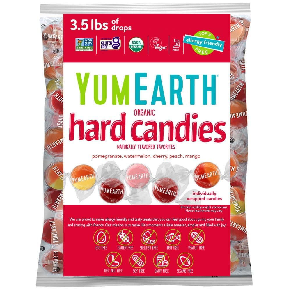 YumEarth Organic Fruit Drops - Variety Flavored Natural Hard Candy, Fruit Candy for Kids - Allergy Friendly, Non GMO, Gluten Free, Vegan (Bulk Pack)