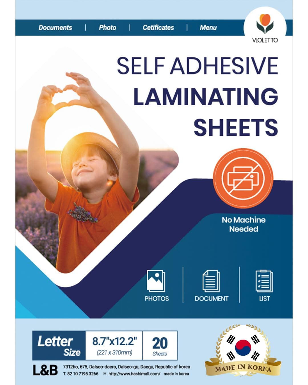 Self Stick Laminating Sheets 8.7 x 12.2 Inches, 4mil, Pack of 20, No Heat, No Machine, Peel and Stick Laminating Sheets, Self Adhesive Contact Paper, Self Sealing Clear Vinyl Stickers by VIOLLETO"