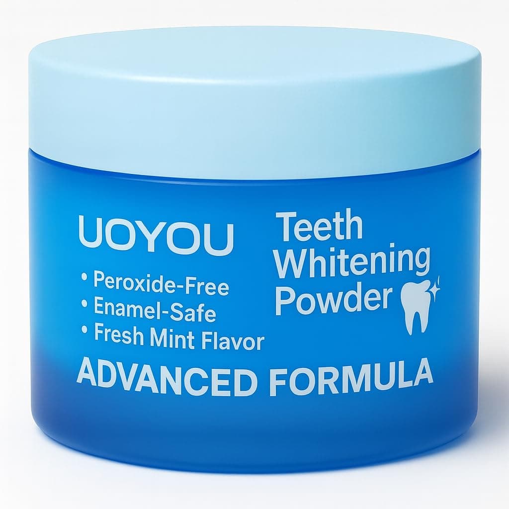 Teeth Whitening Powder - Peroxide-Free, Enamel-Safe & Sensitivity-Friendly - 6-Month Supply - Remove Coffee/Tea/Wine & Smoking Stains - Cool Mint - UOYOU Tooth Whitener 30g