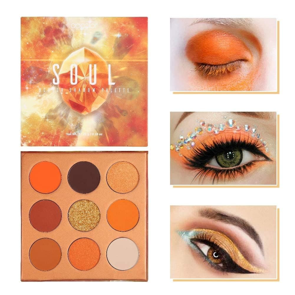 docolor Eyeshadow Palette 9Colors Orange Eyeshadow Gemstone Shadow Palettes Highly Pigmented Mattes Shimmers Naked Smokey Glitter Cream Colorful Powder Blendable Long Lasting Waterproof Makeup Palette