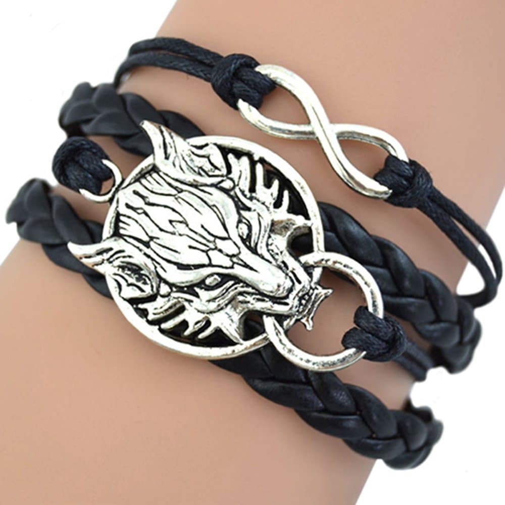 Retro Charming Wolf head Infinite Knit Leather Bracelet Gift