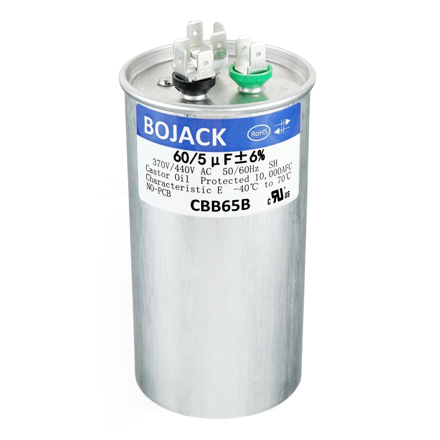 60+5uF 60/5MFD ±5% 370V/440V CBB65 Dual Run Circular Start Capacitor for AC Motor Run or Fan Start or Condenser Straight