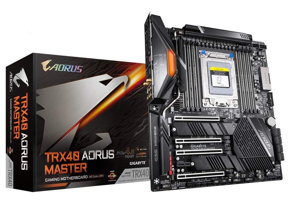 GIGABYTE TRX40 AORUS MASTER (sTRX AMD TRX40/Fins-Array Heatsink/16+3 Phases Infineon Digital VRM/3x PCIe 4.0x4 M.2/Intel WiFi 6/5GbE+1GbE LAN/E-ATX/AMD Motherboard)