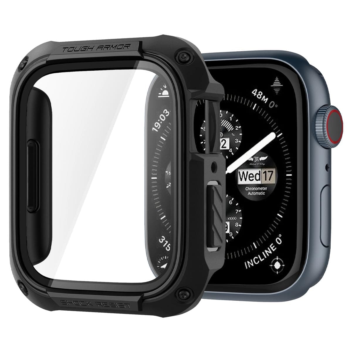 Tough Armor for Apple Watch Series 9 45mm Case with Tempered Glass, Series 8/7 45mm Case with Tempered Glass - Black