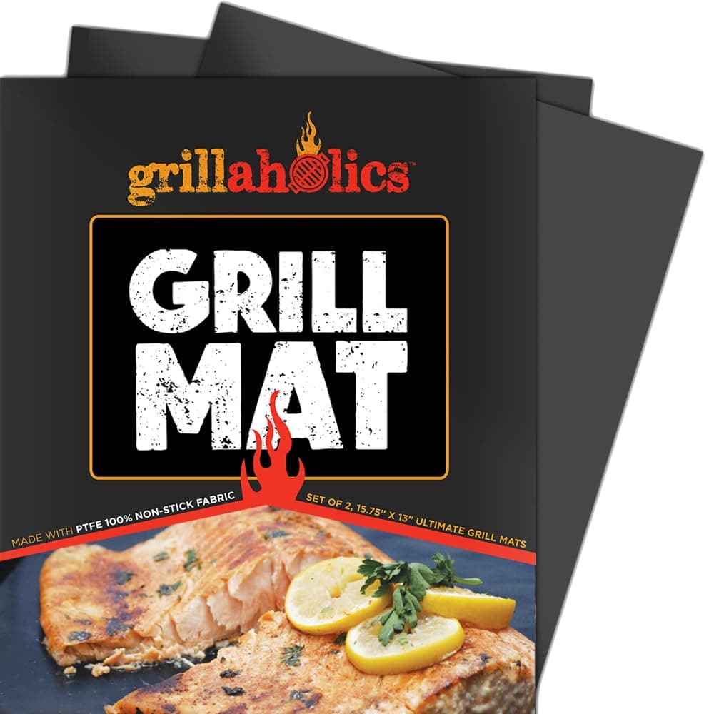 Fall Sale - Save $10 Off Order - Grillaholics Grill Mat - Set of 2 - Best BBQ Grill Mat on the Market - Free Gift - Ultimate Non-stick, Grilling Surface for Your Electric, Gas, or Outdoor Charcoal Barbeque Grill - Works with Weber, Big Green Egg, Charbroil, and More - Durable, Heavy Duty, Reusable, and Dishwasher Safe - It's a Miracle - Better-than-Money-Back-Guarantee - Barbecue Like a Pro