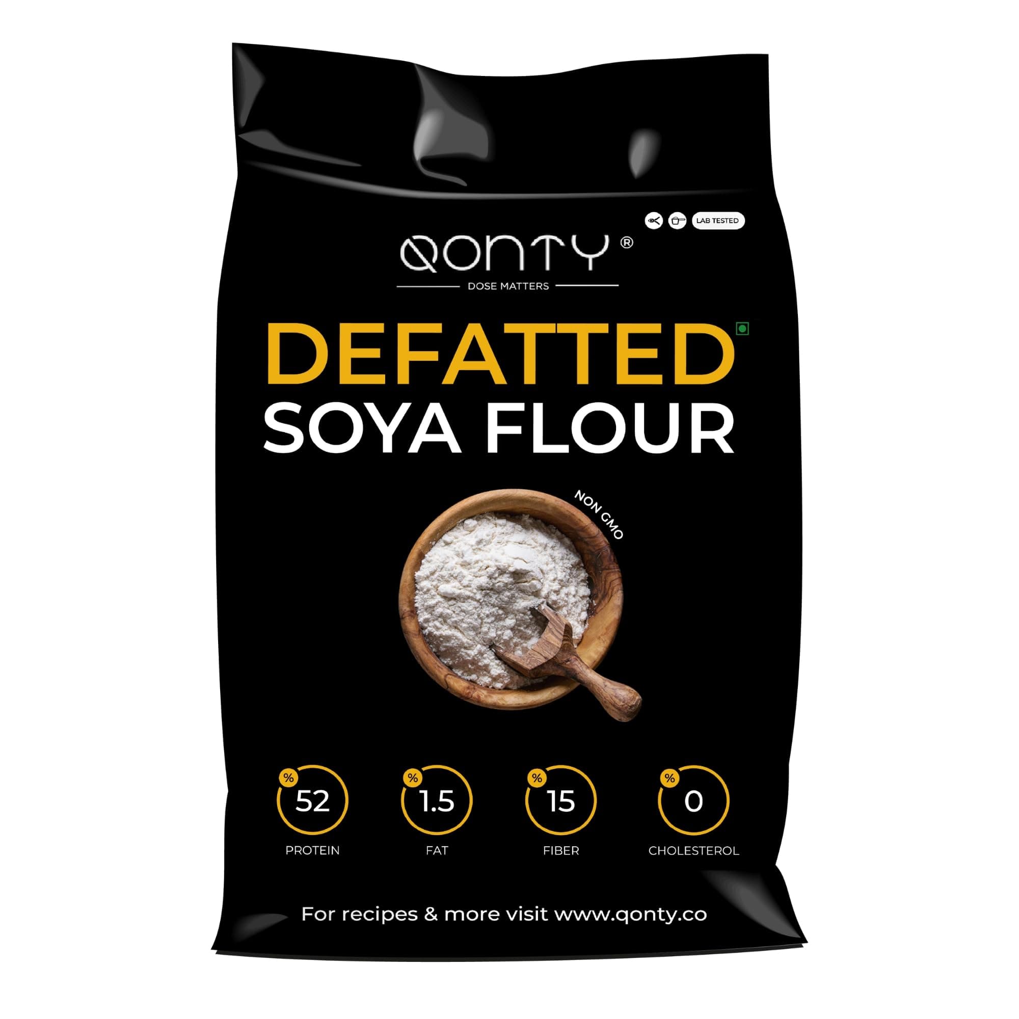 Qonty Defatted Soya Flour | 52% Protein, 1.5% Fat | Lab Tested | 8 gm Protein Per Roti | No Preservatives | Gluten Free | Rich in Micro Nutrients (1.75 kg)