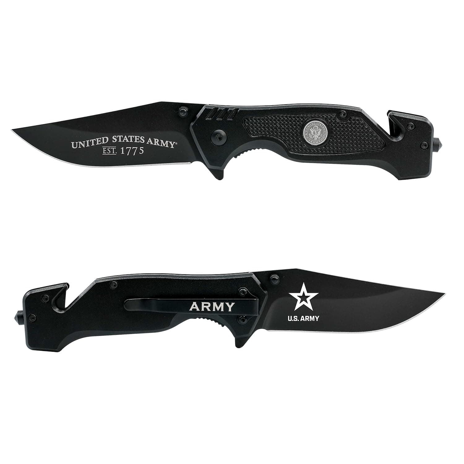 US Army Folding Elite Black Stealth Tactical Knife - Spring Assisted US Army Rescue Knife - Great Gift for the Soldier in your Life - Army Knife Black