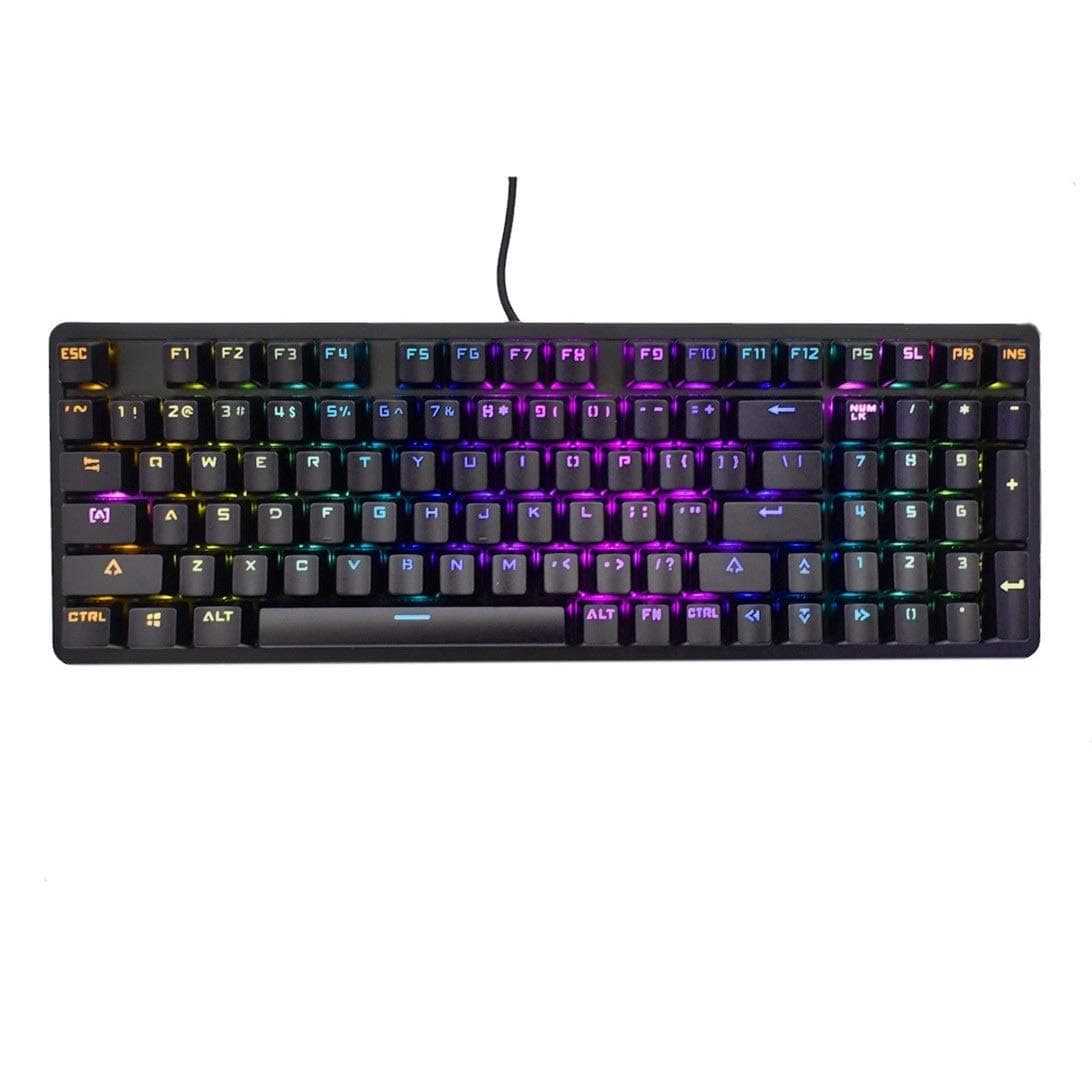 Mechanical Gaming Keyboard Compact 98 Key, Red Switches , Custom Made chip Computer Keyboard -USB Connection Multi-Color Rainbow programmable RGB with Red Switches,for Windows PC Gamers