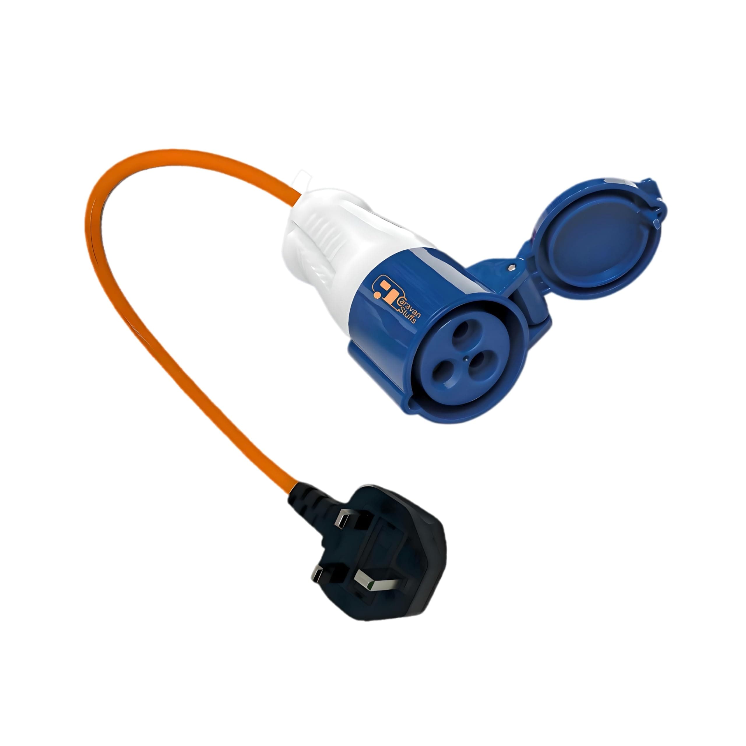Double Dragon UK Caravan Trailer Hook-Up Lead, Fly Lead, 13A Plug to 16A Socket Adapter, 230V UK Electric Mains Adapter, Caravan Trailer Campervan Site Connector, With 3 Pin UK Ease Fuse Replace Plug
