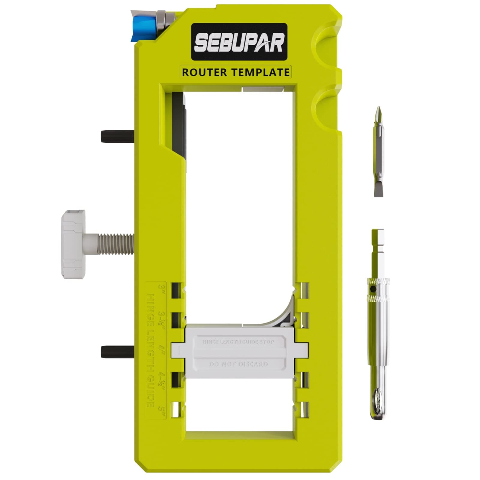 Door Hinge Jig, Mortiser, Installation Kit, Router Template, Fits 3”-5” Hinge Length, Square/Radius 1/4”-5/8” Hinge Types, Green Plastic, Painted Finish, Classic Style