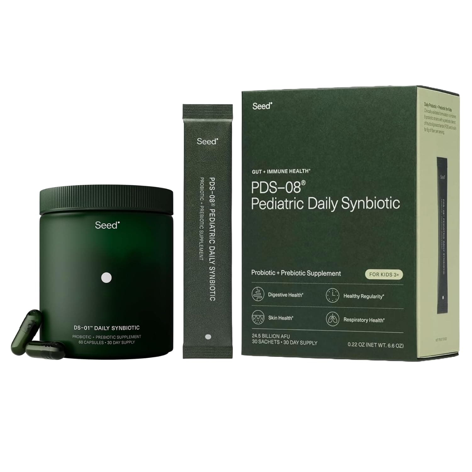 DS-01 Daily Synbiotic for Adults PDS-08 Pediatric Synbiotic for Kids Ages 3-17 - Prebiotics and Probiotics - 2-Piece Bundle