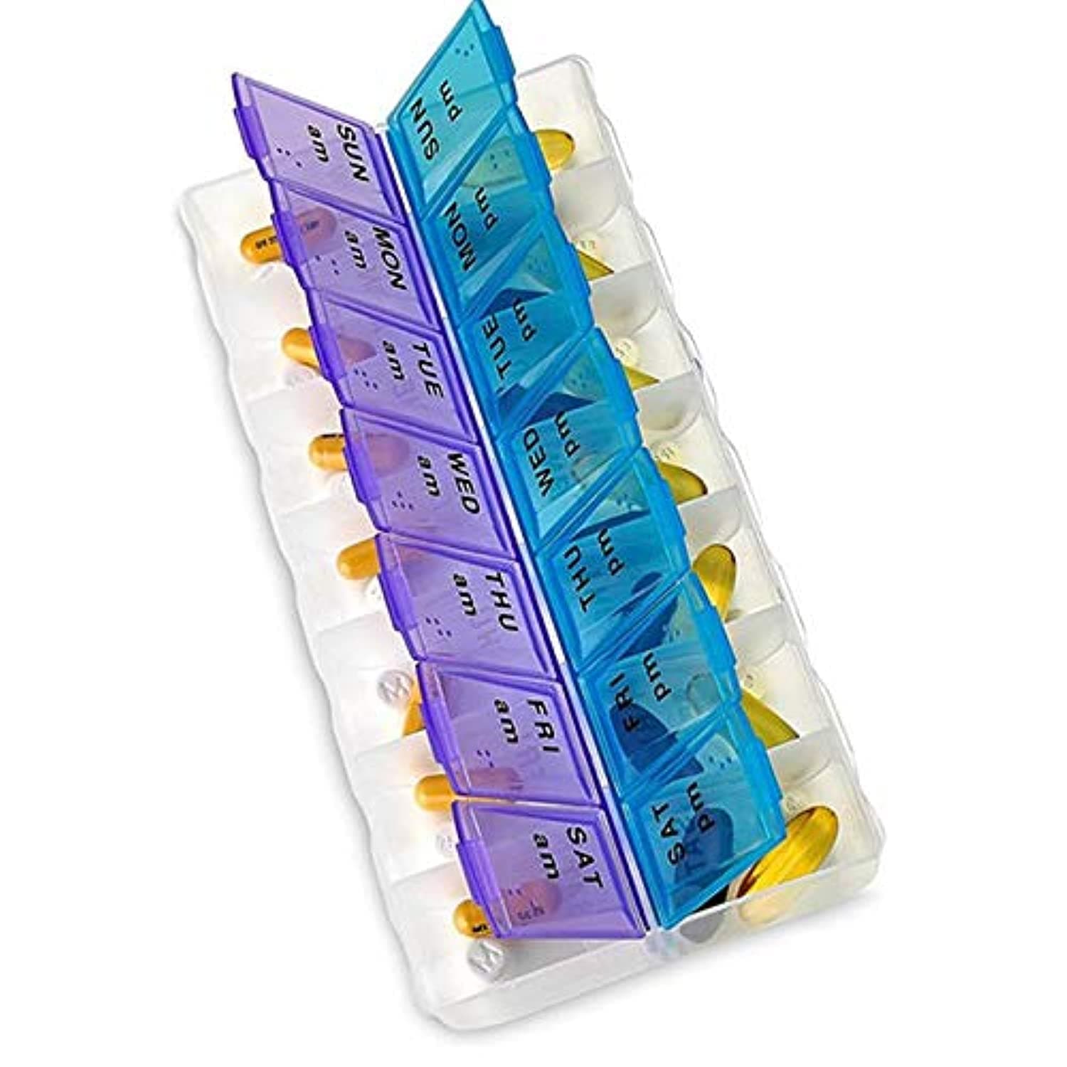 Large Weekly Pill Box 7 Day Am/Pm Daily Pill Organizer Twice A Day 14 Compartment Medication Storage Case