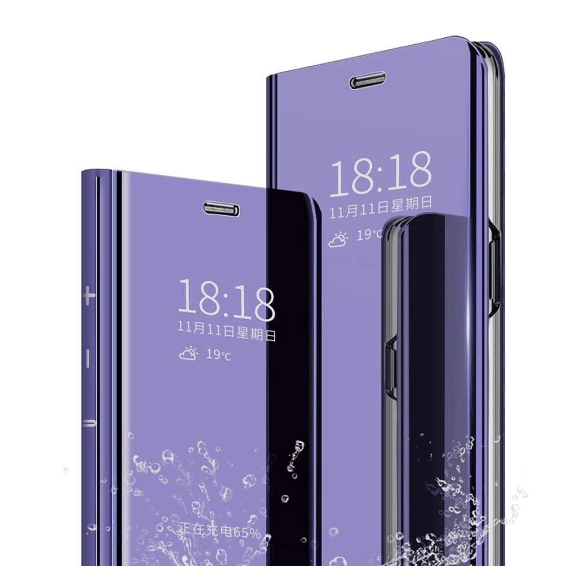 LANYOS Compatible Samsung Galaxy Note 9 Flip Case,Full Body Protection Translucent Electroplate Plating S-View Mirror Cover Built in Kickstand (Purple)