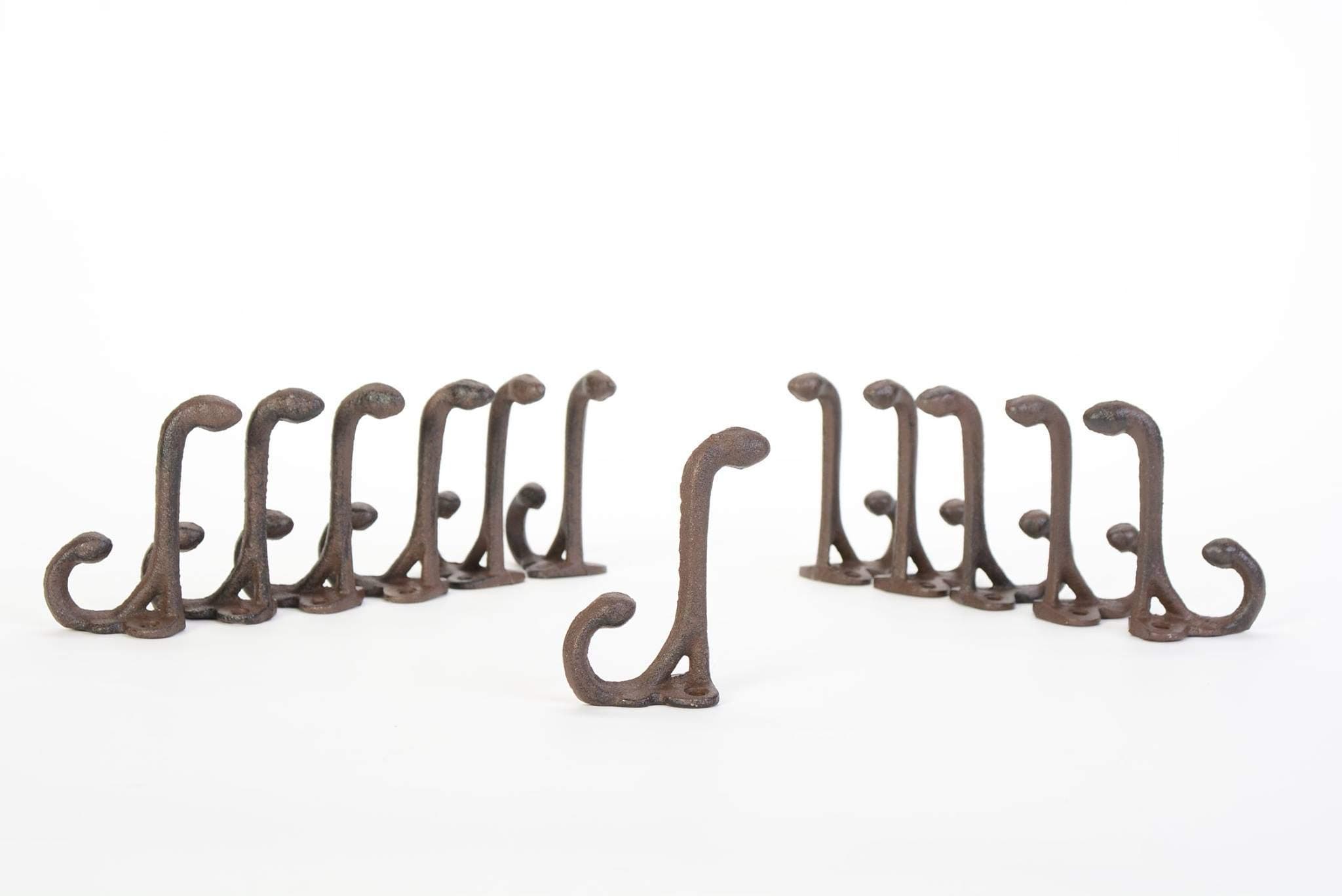 Set of 12 Vintage Style Cast Iron Double Hook Coat Hat Key Hangers 3.25"