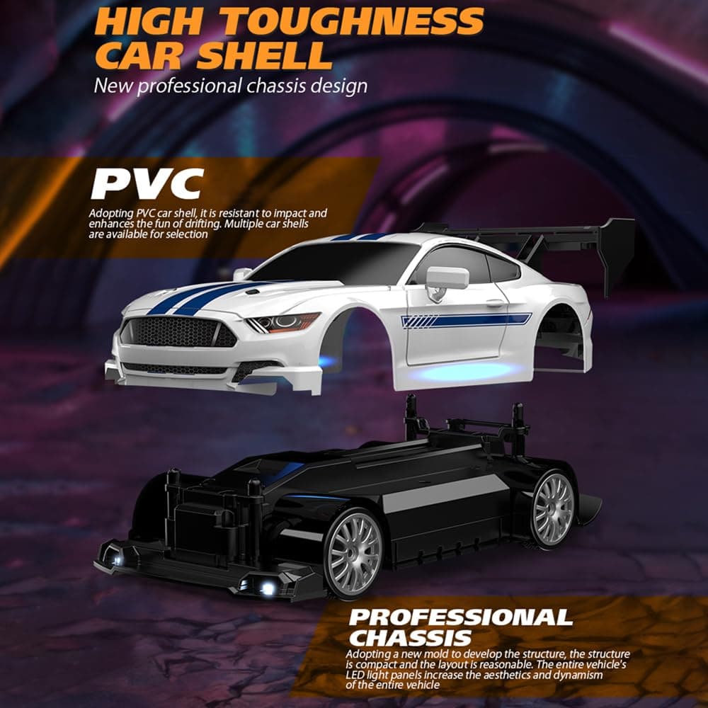 1:24 Scale RC Drift Car, 30KM/H 4WD 2.4GHz Remote Control Cars with LED Light, Racing and 4 Drifting Wheels, High Speed RC Racing Cars Perfect Toy Gift for Teen Adults