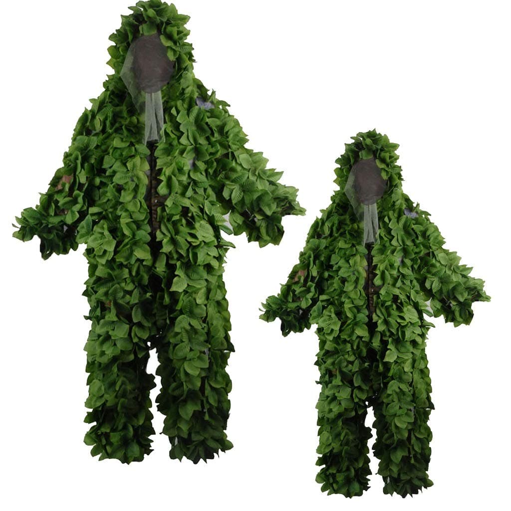 ALLIWEI Leaf Shaped Camouflage Suit, Geely Suit PUBG Sniper Pure Green Suit Field Training Camouflage Clothing Outdoor Adult 3D Leaf Stealth Ghillie Suit Military CS Forest Hunting Suit