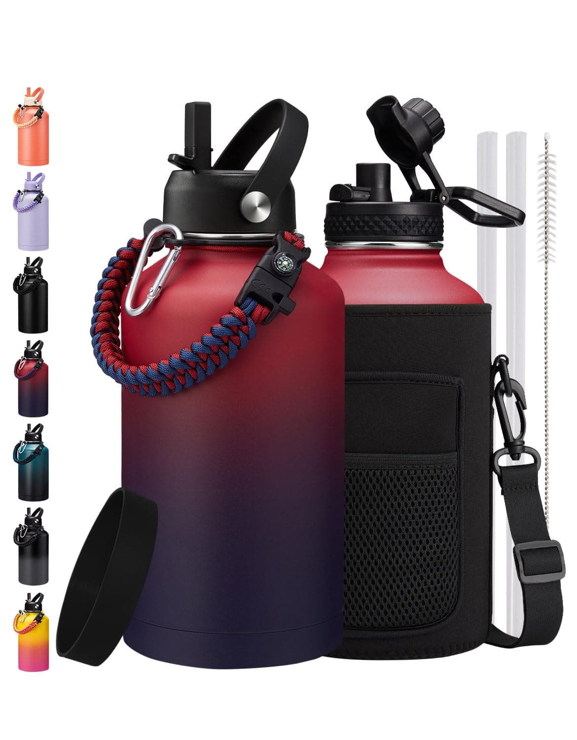 64/128 OZ Water Bottle with Straw - Auto Spout Lid,Keep Cold 48H & Hot 24H, Wide Mouth Half Gallon Insulated Water Bottle, Stainless Steel 1/2 Gallon Jug for Woman Men