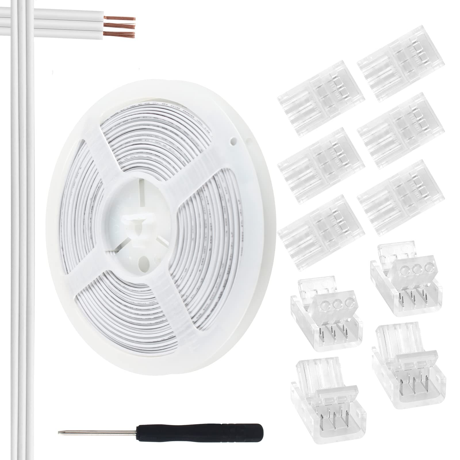32.8ft 3Pin LED Strip Light Extension Cable Wire and 10Pcs 3 Pin LED Strip Connectors Strip to Wire Connection for 10mm Wide Waterproof or Bare Panel 2812-2811-6803-1903 LED Strip Light