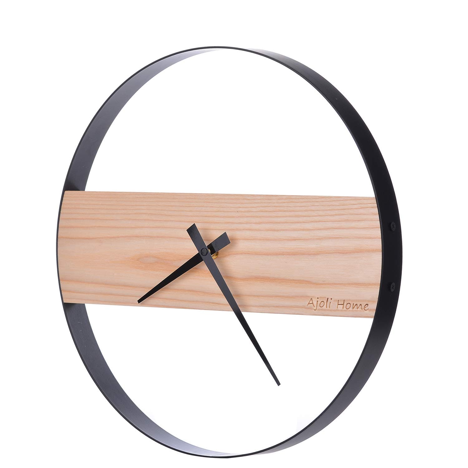 AjoliHome Wood Wall Clock,Modern Round Non-Ticking Clock Battery Operated,for Home/Office/Kitchen/Living Room (14in)