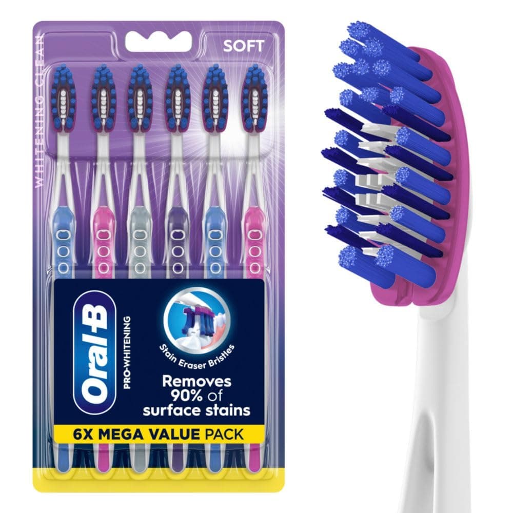 3D White Deep Stain Remover toothbrushes, 6 Count Toothbrush Soft, Removes 90% of Surface Stains, whitens Teeth, deep Reach, removes Plaque and Stains Tooth Brush