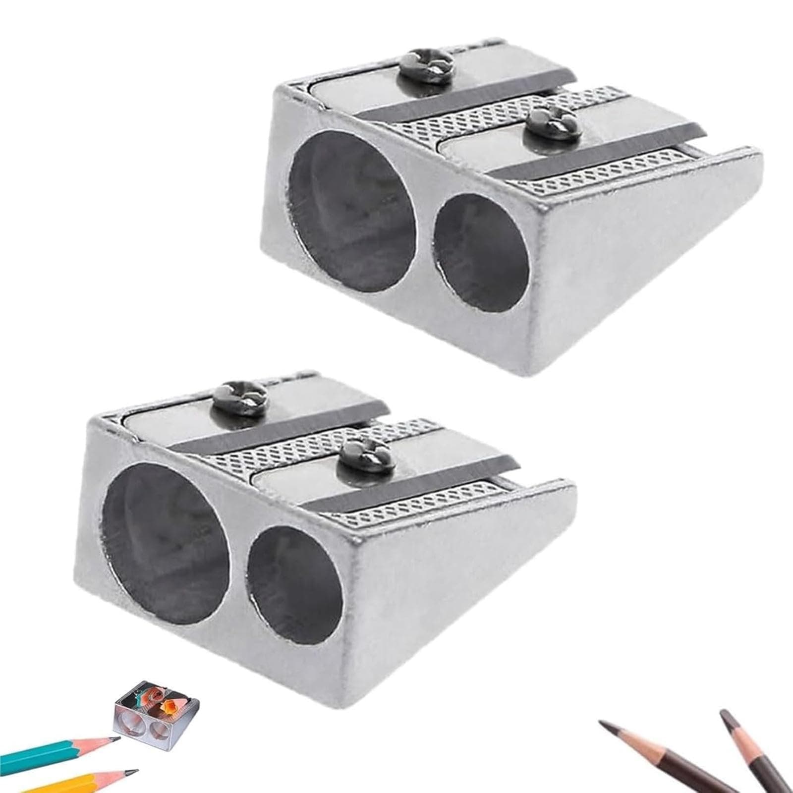 Lonimia Metal Pencil Sharpener, Pencil Sharpener Handheld, Metallic Materials 2-Hole Design Practical Stable Portable Pencil Tool, Suitable For Schools, Offices, Homes, Art Projects