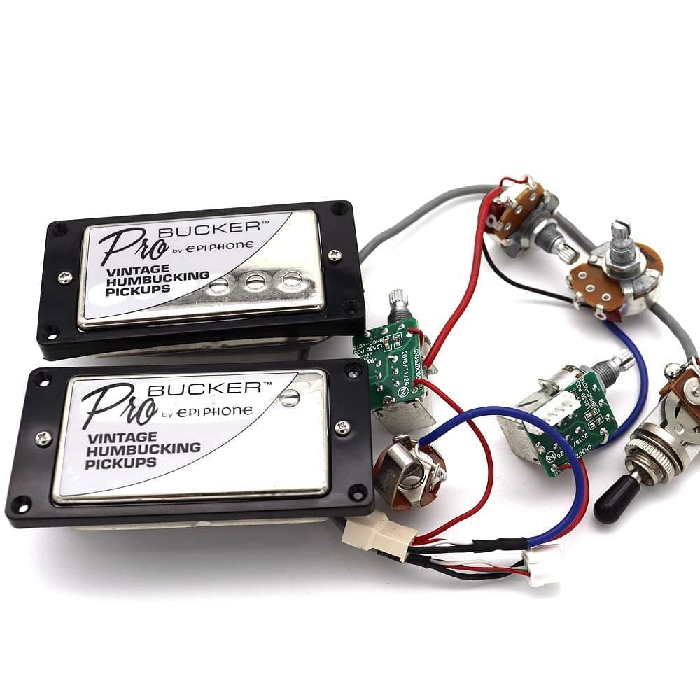 1 Set ProBucker Alnico Bridge&Neck Pickups with Pro Wiring Harness Pots&3 Way Switches Universal for Electric Guitar (Chrome (Black Ring))